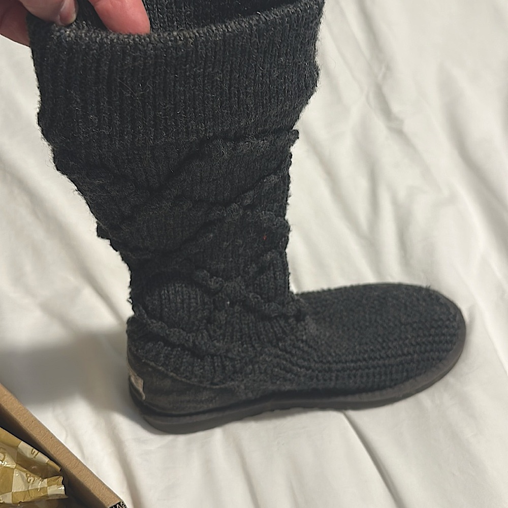 UGG K Classic Cable Knit Tall Blackish Grey Boots